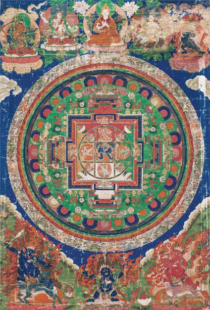 Vajrabhairava / Yamantaka Madala - 14th Century Old Version - Tibetan thangka painting, front view