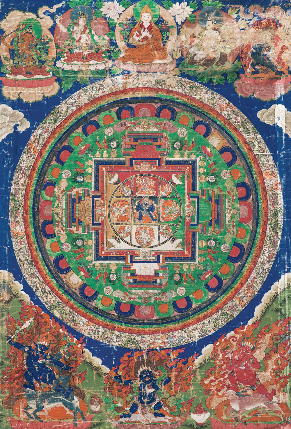 Gandhanra Tibetan Thangka Art - Vajrabhairava-Yamāntaka - from Kathok Monastery - Giclee Print with Mineral Pigments