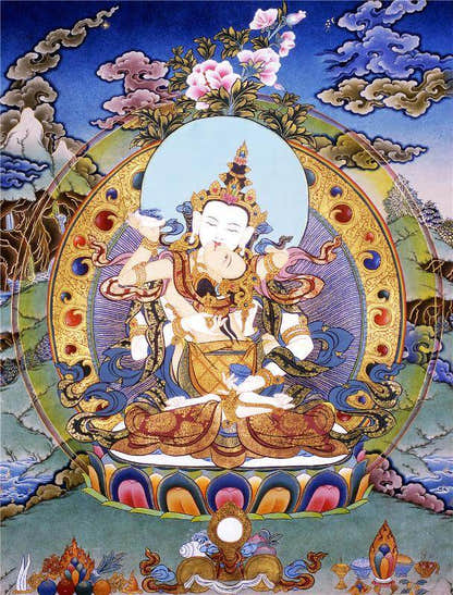 Vajrasattva in Yab Yum - Tibetan thangka painting, front view