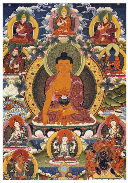 Shakyamuni Image - Tibetan thangka painting, front view