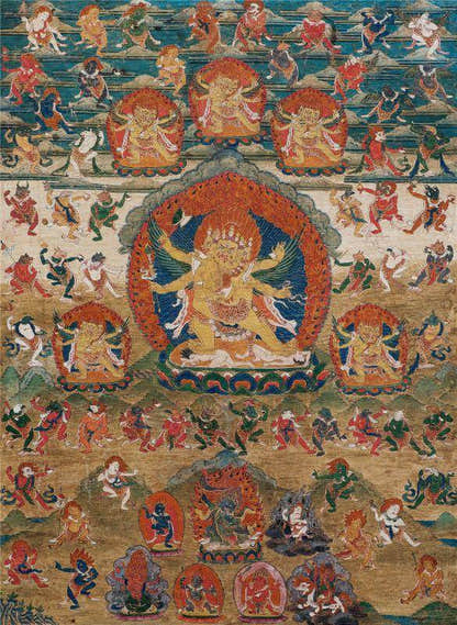 Vajrakilaya - Dorje Phurba - 16th Century Old Version - Tibetan thangka painting, front view