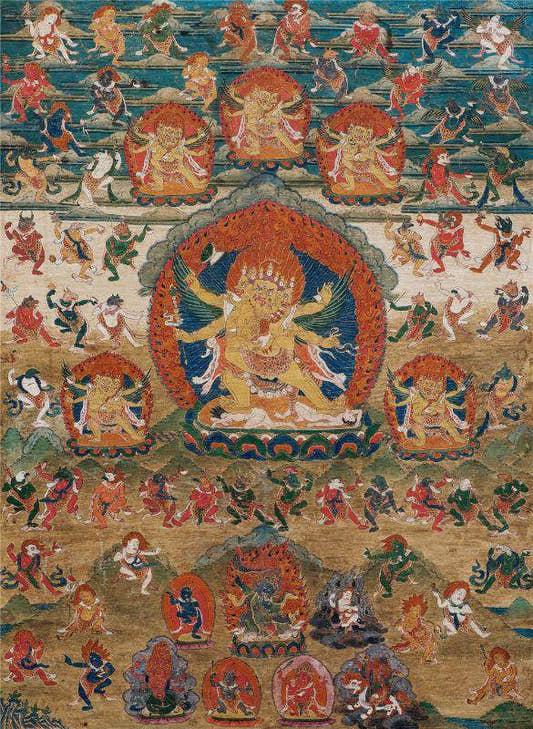 Vajrakilaya - Dorje Phurba - 16th Century Old Version - Tibetan thangka painting, front view
