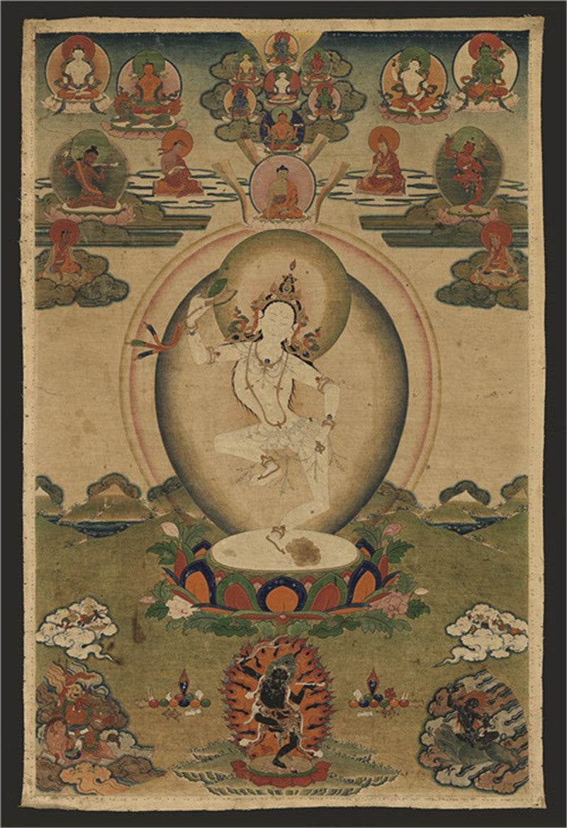 Machig Labdron Image - Tibetan thangka painting, front view