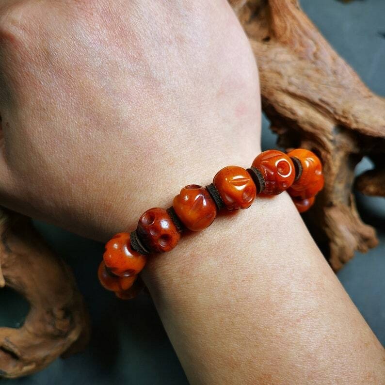 Wrist Mala Bracelet,10mm Skull