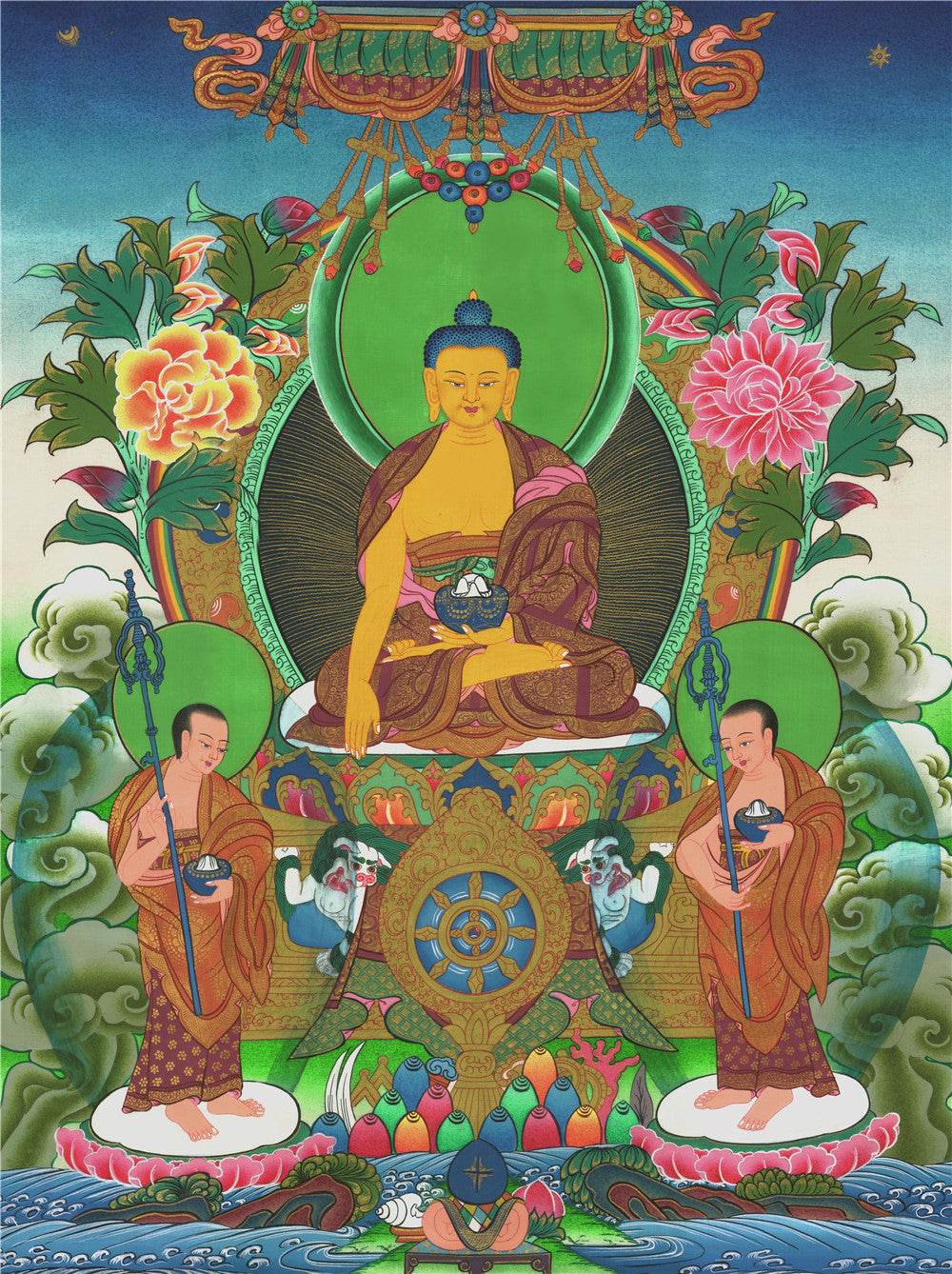 Shakyamuni - Tibetan thangka painting, front view