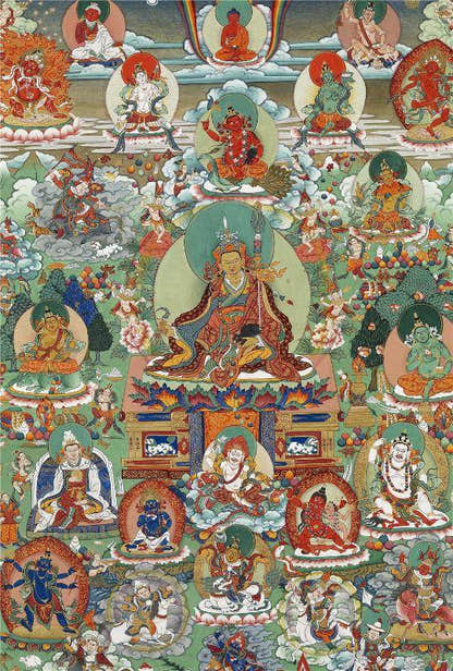 Padmasambhava - Guru Rinpoche - Tibetan thangka painting, front view