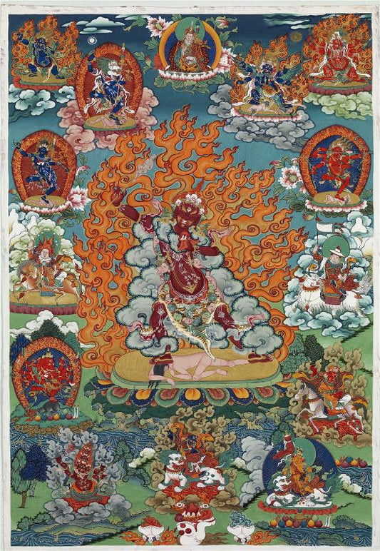 2766-唐卡-HBMT-070莲师愤怒相-老-300dpi - Tibetan thangka painting, front view