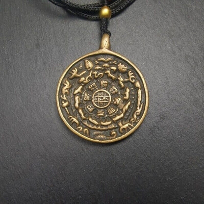 Gandhanra Vintage Tibetan Buddhist Calendar Amulet Sipaho Badge - Lima Brass Melong Mirror Protective Charm Feng Shui Pendant,43mm