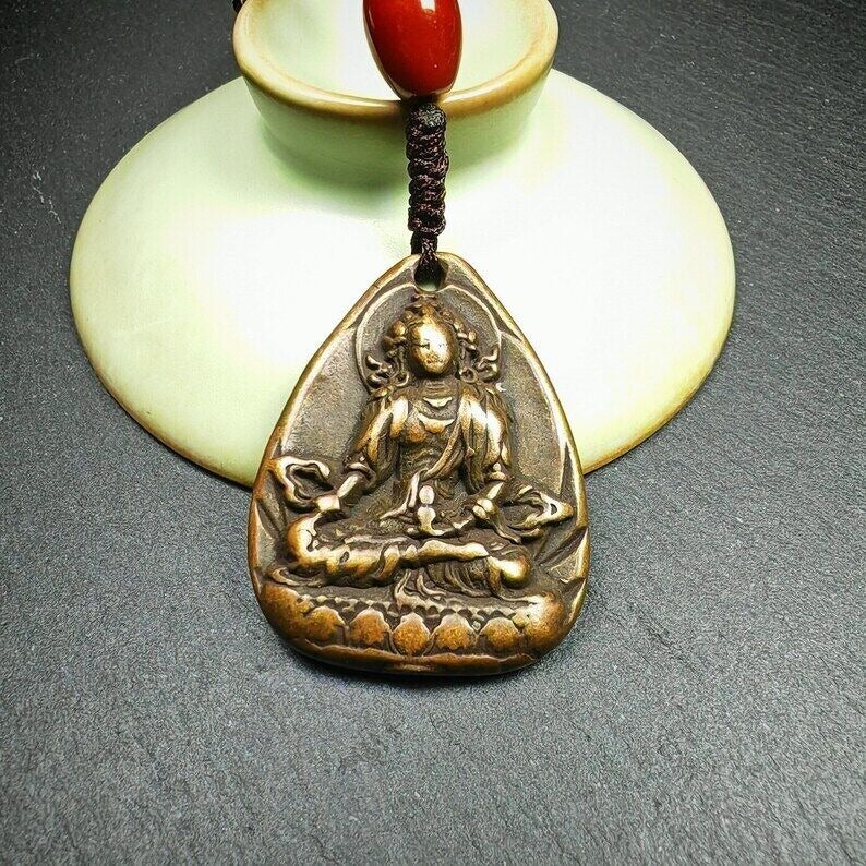 Gandhanra Old Tibetan Buddha Statue Amulet,Unique Green Tara Pendant,Protective Jewelry