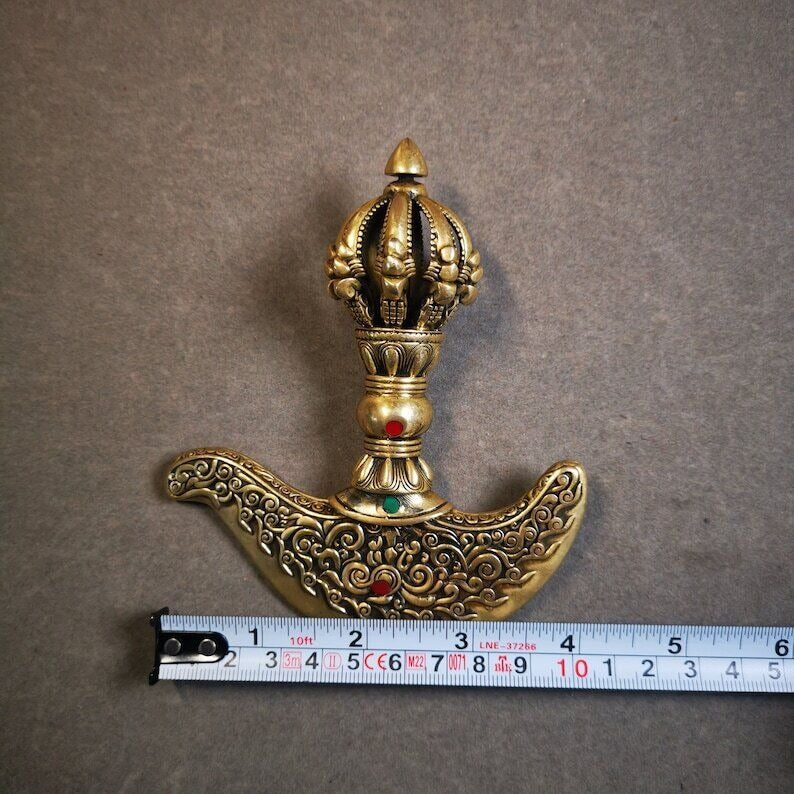 Gandhanra Antique Tibetan Amulet Ritual,Kartika(knife of the dakinis), Trantic Buddhism Dharma, Made of Brass,Agate