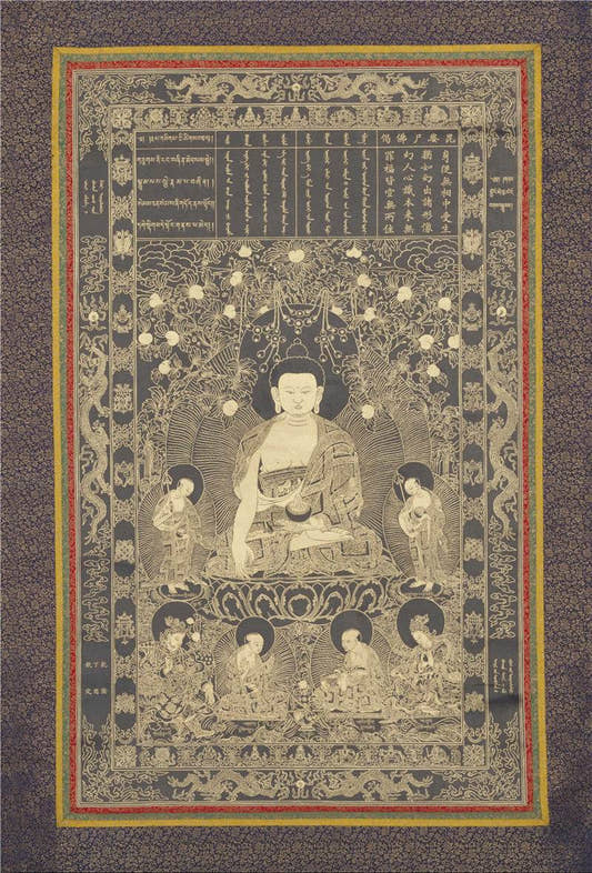 Vipasyina Buddha Image - Tibetan thangka painting, front view