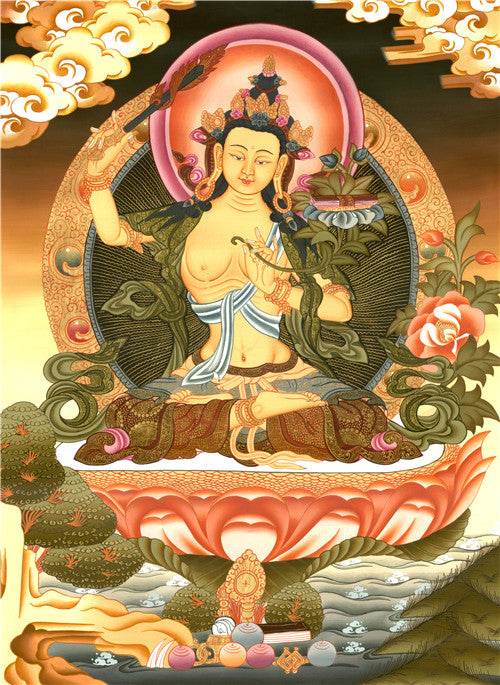 Manjusri Image - Tibetan thangka painting, front view