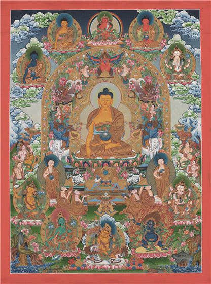 Shakyamuni Image - Tibetan thangka painting, front view