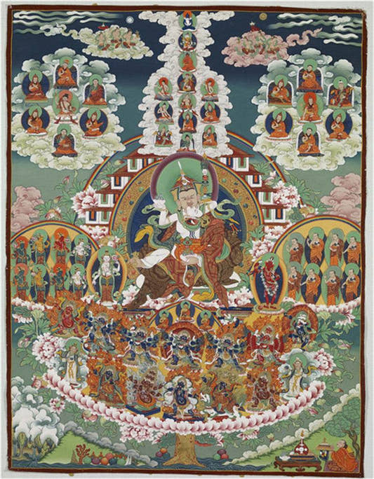 Guru Rinpoche's Refugee Tree Image - Tibetan thangka painting, front view