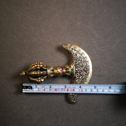 Gandhanra Antique Tibetan Amulet Ritual,Kartika(knife of the dakinis), Trantic Buddhism Dharma, Made of Brass,Agate