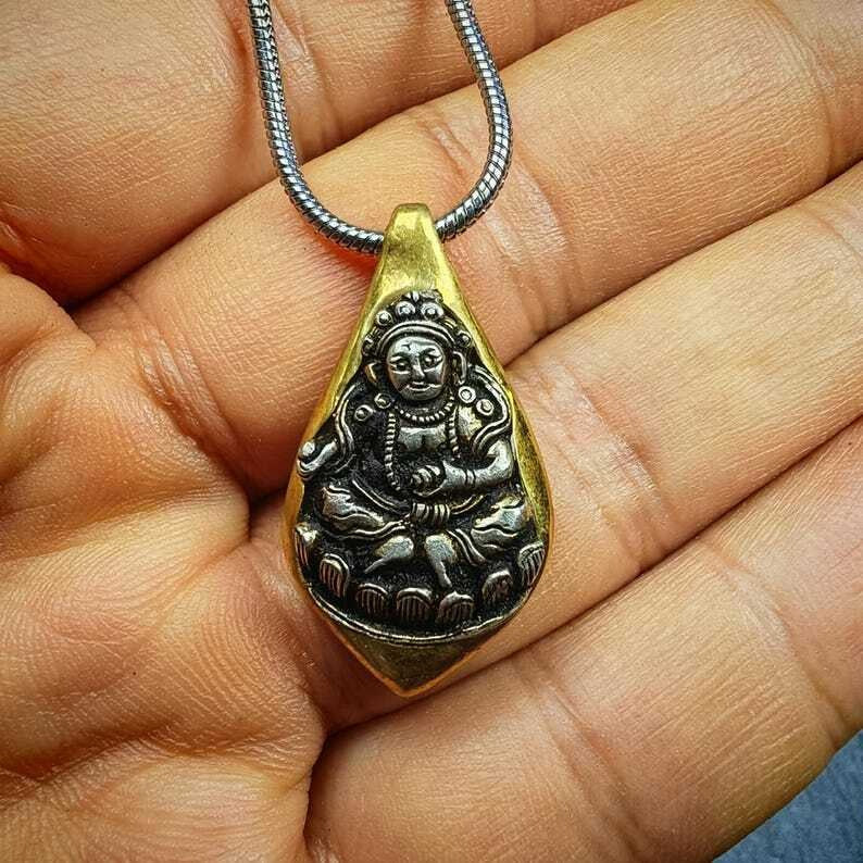 Gandhanra Handmade Tibetan Buddhist Amulet Necklace | Yellow Jambhala Protection Necklace for Wealth | Unique Spiritual Jewelry