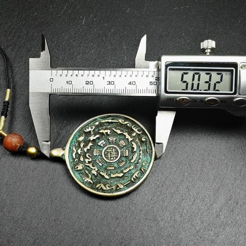 Gandhanra Vintage Tibetan Buddhist Calendar Amulet Sipaho Badge - Lima Brass Melong Mirror Protective Charm Feng Shui Pendant,43mm