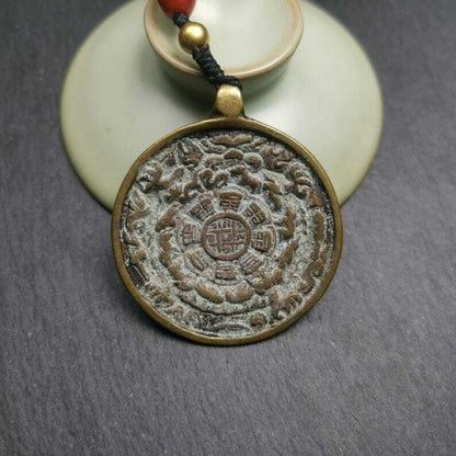 Gandhanra Vintage Tibetan Buddhist Calendar Amulet Sipaho Badge - Lima Brass Melong Mirror Protective Charm Feng Shui Pendant,44mm