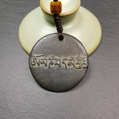 Gandhanra Vintage Tibetan Chenrezig / Padmapani Amulet,Om Mani Padme Hum Badge Pendant, Made of Thokcha,1.7"