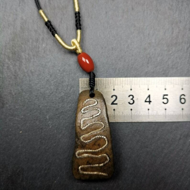 Kapala Amulet,Protective Pendant, Inlaid Silver Wire