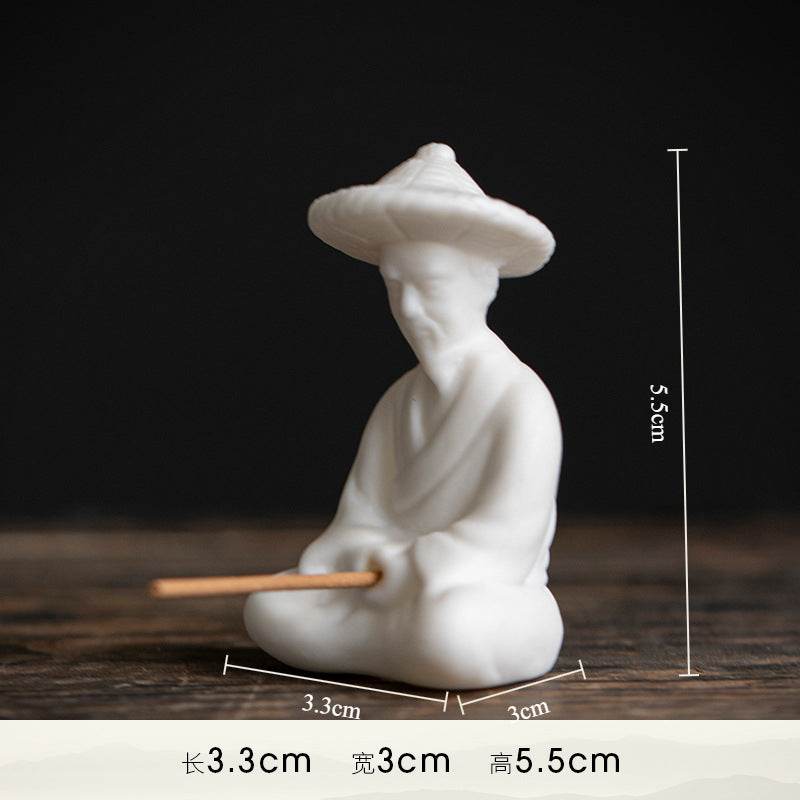 Ceramic Fisherman Incense Holder - Tibetan Buddhist statue, view 6
