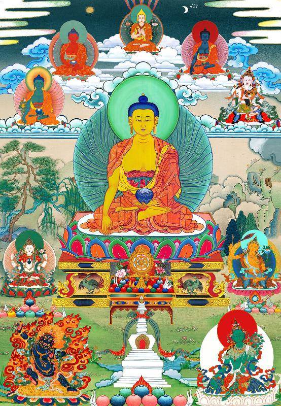 Shakyamuni - Tibetan thangka painting, front view