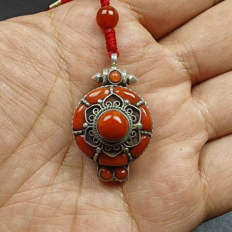 Coral and Silver Gau Ghau Shrine - Tibetan Buddhist art, view 8