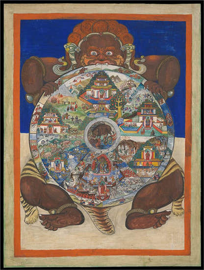 Samsara - Six Realm Wheel of Life Image - Tibetan thangka painting, front view