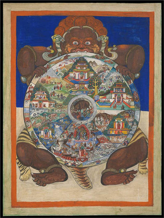Samsara - Six Realm Wheel of Life Image - Tibetan thangka painting, front view