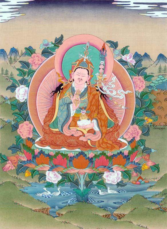 Padmasambhava - Guru Rinpoche - Tibetan thangka painting, front view