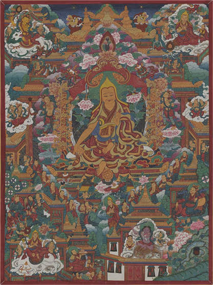 Je Tsongkhapa Image - Tibetan thangka painting, front view