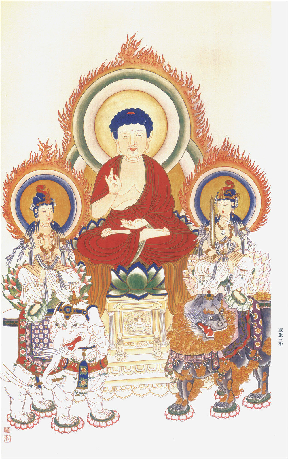 2739-唐卡-HBMT-043华严三圣 - Tibetan thangka painting, front view