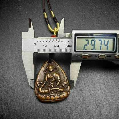 Statue Amulet,Green Tara Pendant - Tibetan Buddhist amulet, size reference