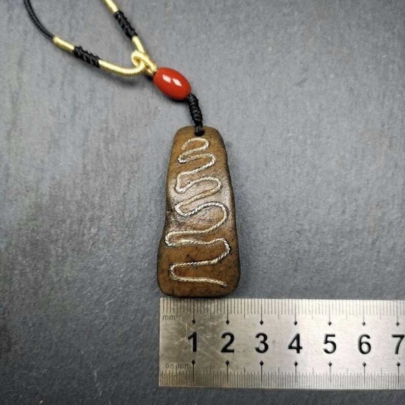 Kapala Amulet,Protective Pendant, Inlaid Silver Wire