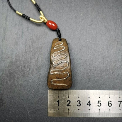 Kapala Amulet,Protective Pendant, Inlaid Silver Wire