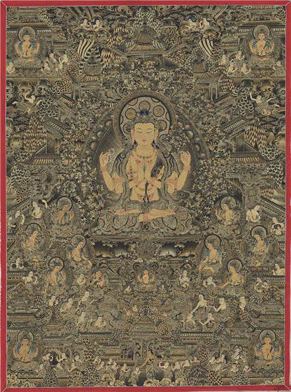 Chenrezig Image - Tibetan thangka painting, front view