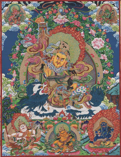 Vaishravana / Vaisravana - Tibetan thangka painting, front view