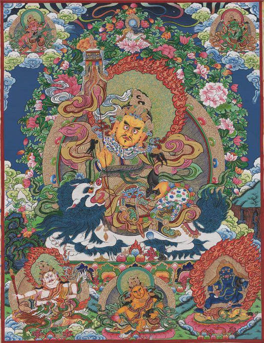 Vaishravana / Vaisravana - Tibetan thangka painting, front view