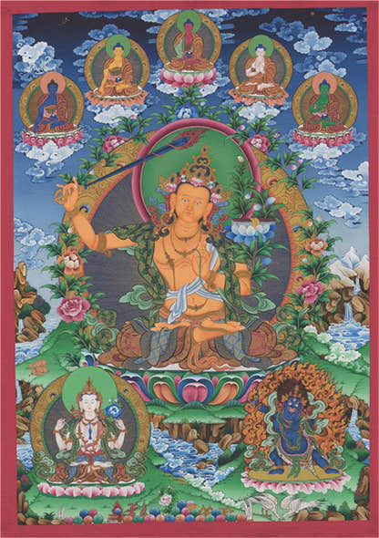 Manjusri Image - Tibetan thangka painting, front view