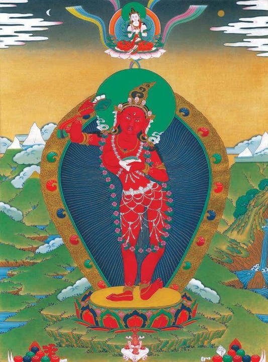 Dakini - Yeshe Tsogyal - Tibetan thangka painting, front view