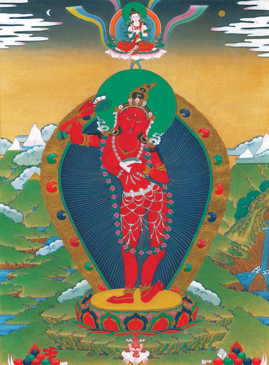 Gandhanra Tibetan Thangka Art - Dakini - Yeshe Tsogyal - from Kathok Monastery - Giclee Print with Mineral Pigments