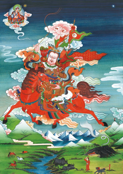 King Gesar Thangka - Hand Framed Giclee Printed Tibetan Art