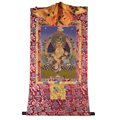 Yellow Jambhala - Tibetan thangka painting, detailed view