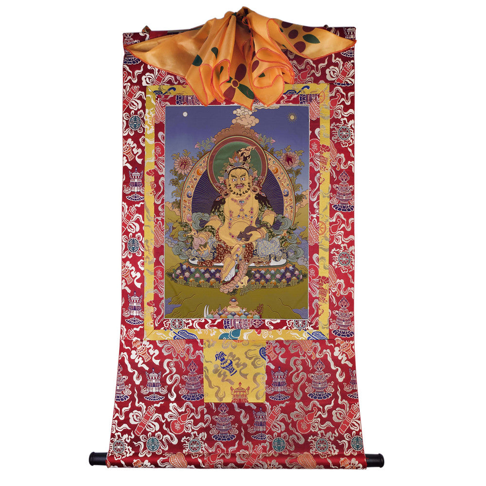 Gandhanra Handmade Thangka - Yellow Jambhala - from Kathok Monastery