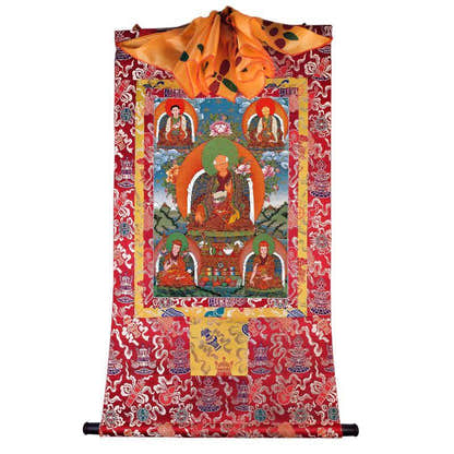 The Sa skya School's Five Forefathers - Tibetan thangka painting, detailed view