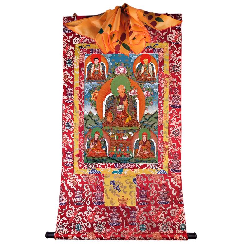 Gandhanra Tibetan Thangka Art - The Sa skya School's Five Forefathers- from Kathok Monastery - Giclee Print with Mineral Pigments