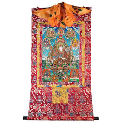Eight Manifestations of Guru Rinpoche - Padmasambhava - Tibetan thangka painting, detailed view