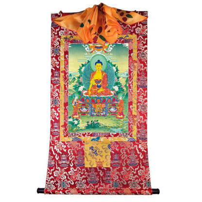 Shakyamuni - Tibetan thangka painting, detailed view
