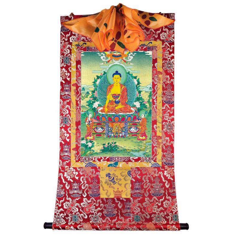 Shakyamuni - Tibetan thangka painting, detailed view