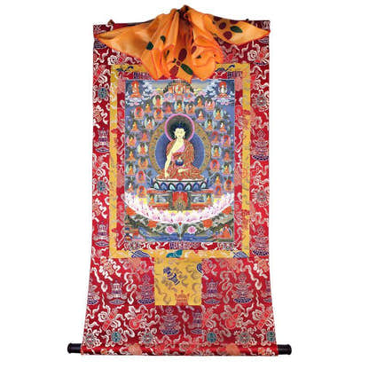 35 Confession Buddhas - Tibetan thangka painting, detailed view